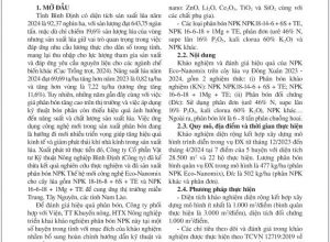 💥 Đánh giá hiệu quả phân bón NPK Eco-nanomix trên cây lúa vụ Đông Xuân 2023-2024 tại tỉnh Bình Định